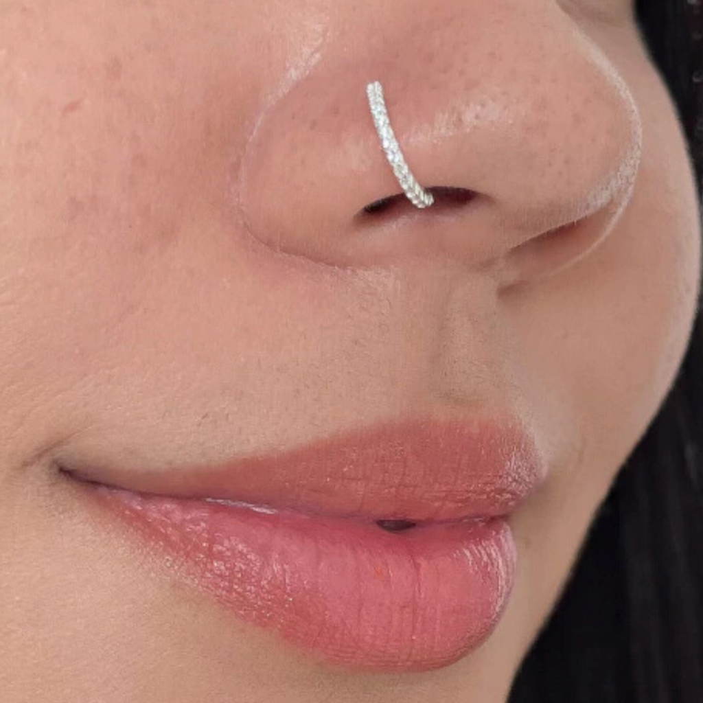 Piercing de prata 925 pura para nariz cravejado com Zircônia ...