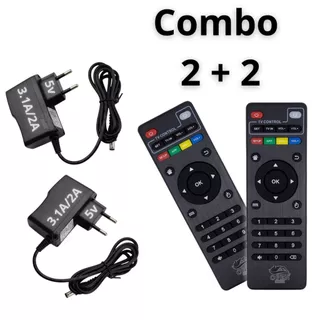 Combo 2 Controle + 2 Fonte de alimentação 5V compatível Caixa TV4k