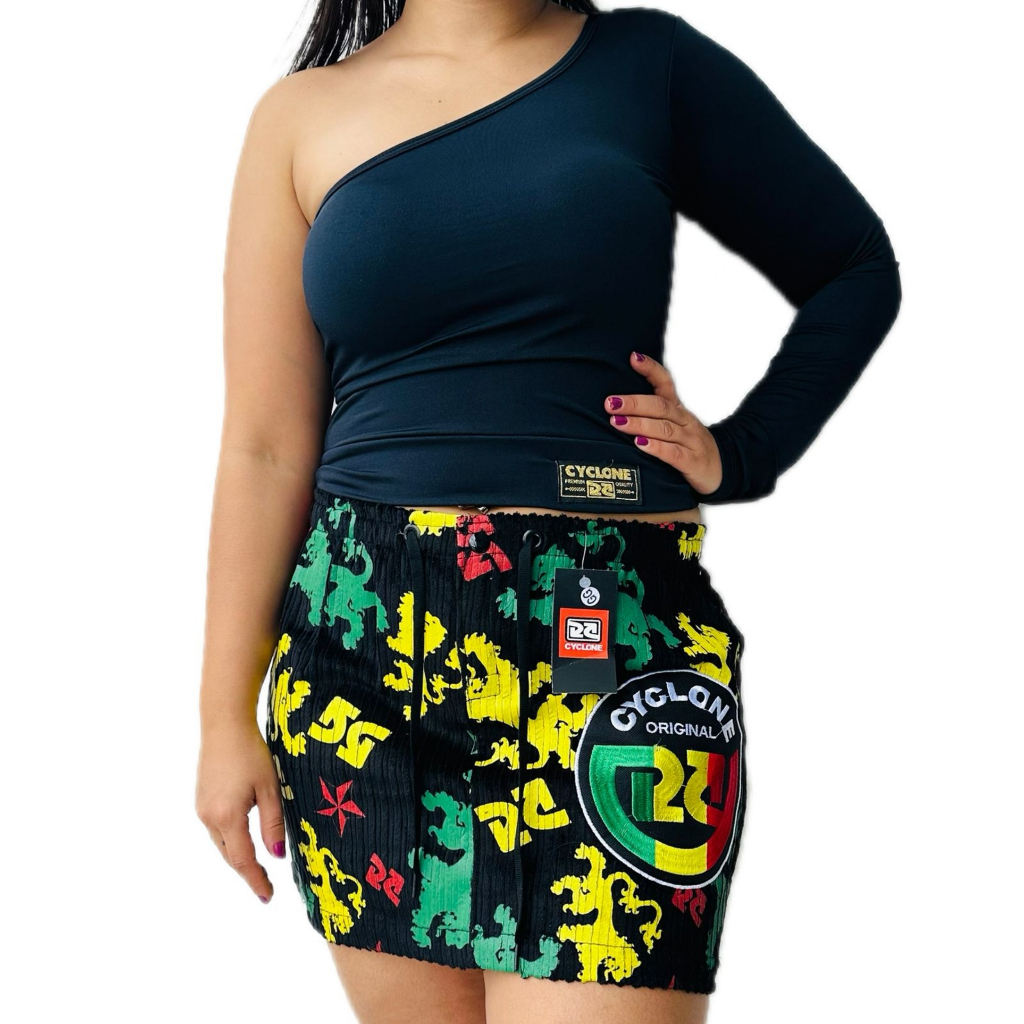 Kit Saia Da Cyclone Veludo Preta Reggae New + Cropped Uma Manga ...