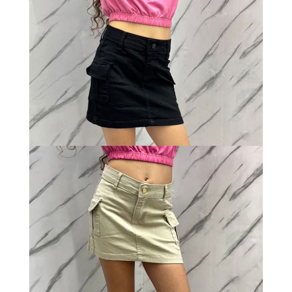 Saia Bolso Cargo Menina Infantil e Juvenil - Cores Preta e Bege ...