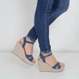 SANDALIA JEANS ANABELA SALTO LUXO PROMOÇÃO