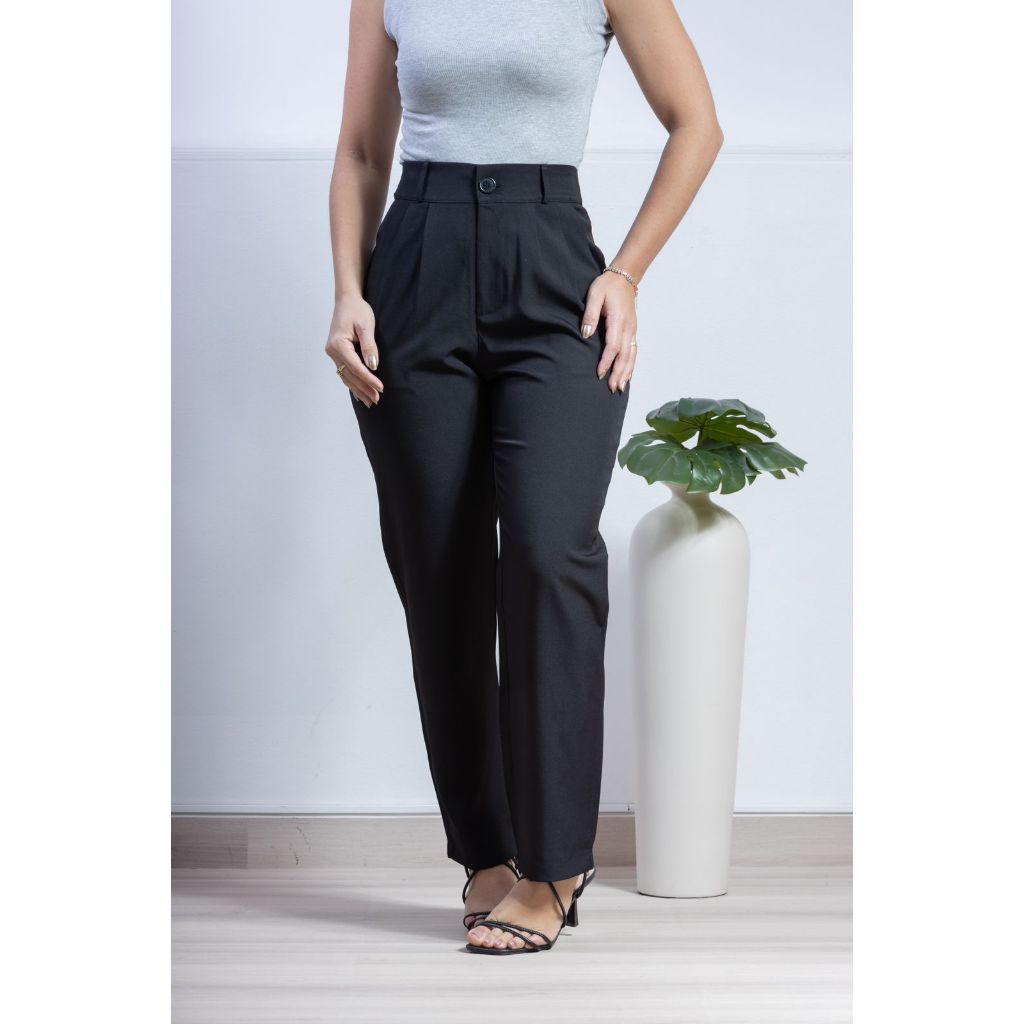 CALÇA SOCIAL FEMININA ALFAIATARIA TWO WAY PRETA COM BOLSOS | Shopee Brasil