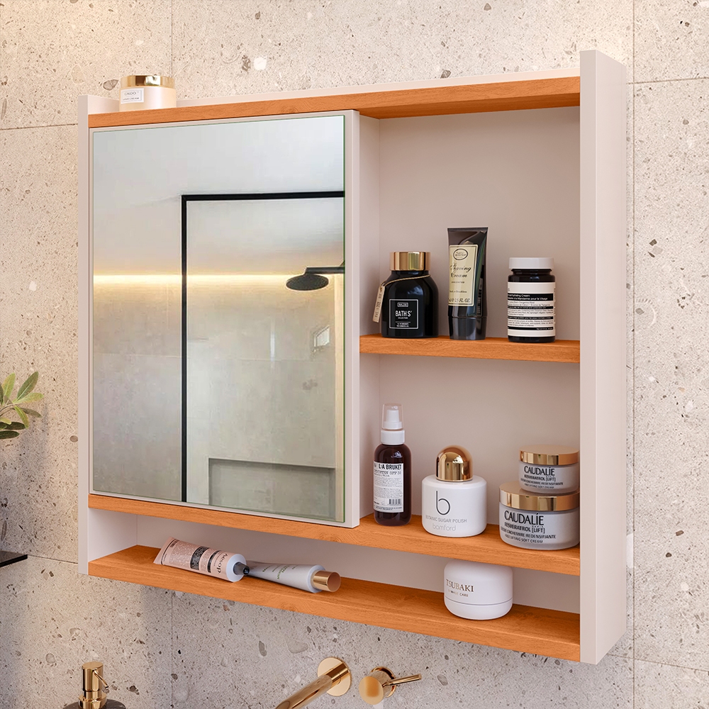 Espelheira Suspensa Para Banheiro Closet Porta e Armário Diversas Cores armarinho aqua com nicho