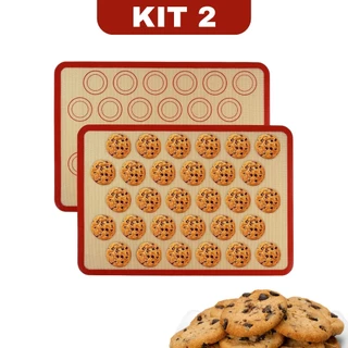 KIT Tapete De Silicone E Fibra De Vidro Culinário 42x30cm poder usar no forno casa