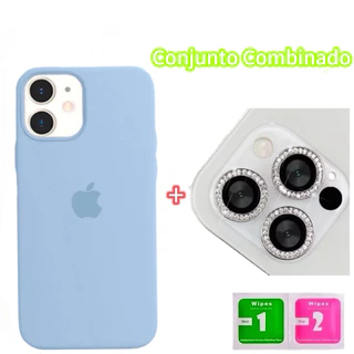Capa Silicone Aveludado Para + Kit Lente Película De Câmera Diamante Para iphone