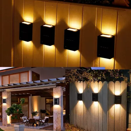Kit Luminária Arandela Solar 2 Focos Luminaria Parede Externa De Parede À Prova D'água Para Jardim Muro E Varanda Gara