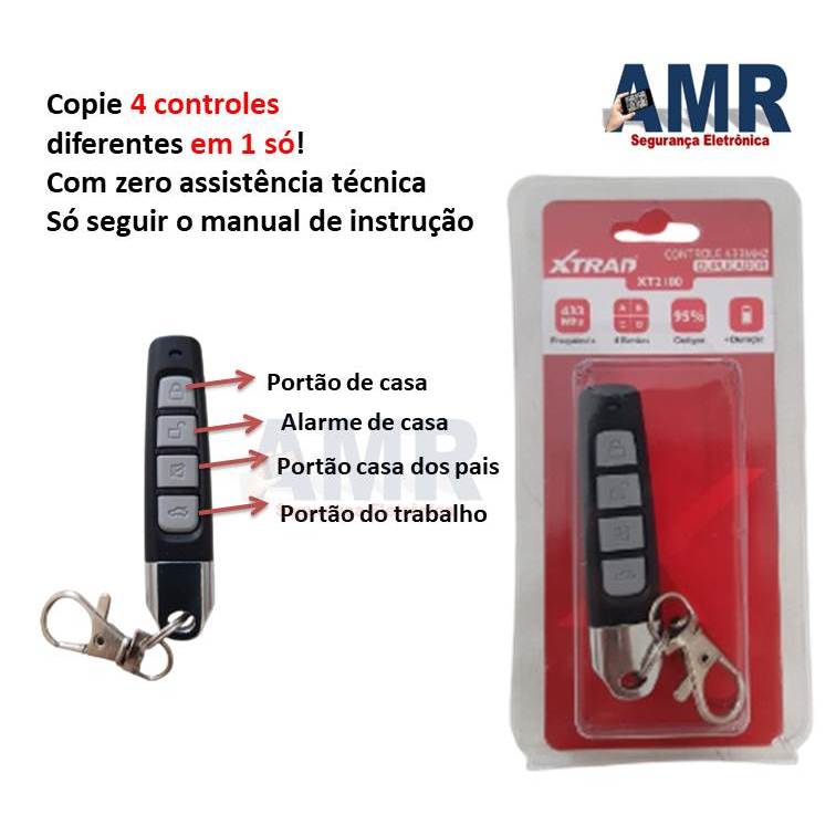 Controle de portão eletrônico universal slim 433mhz com 4 botões