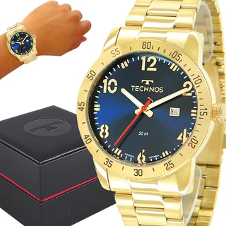 Relógio Technos Masculino Dourado Preto Original 1 Ano de Garantia