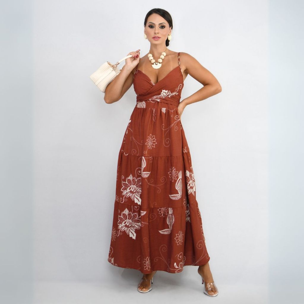 Vestido Longo de Alcinha Leve Solto Linho Luxo Elegante Verão Barato ...