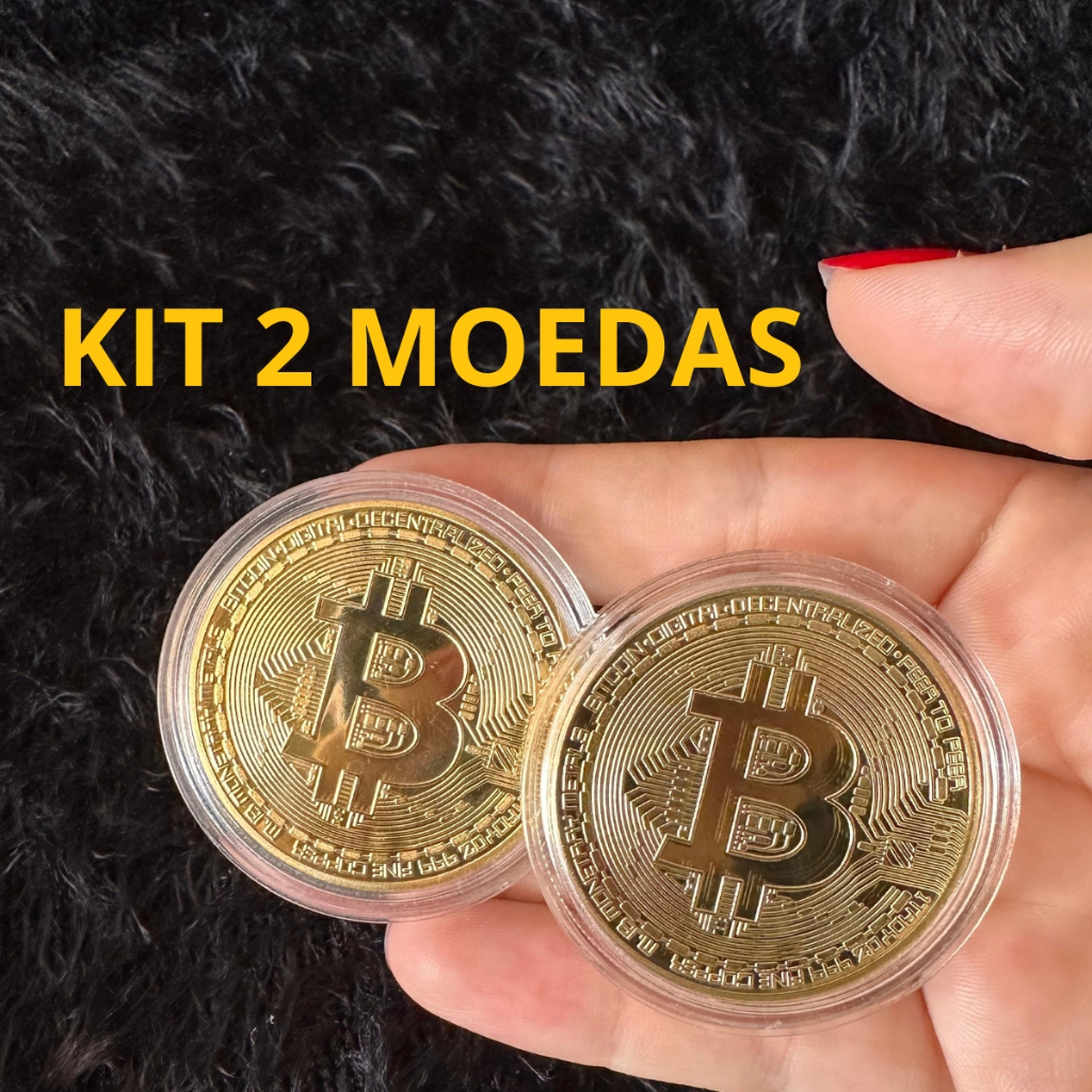 Kit 2 Moedas de Bitcoin física Banhada a Ouro + cápsula protetora moeda  alusiva colecionável | Shopee Brasil