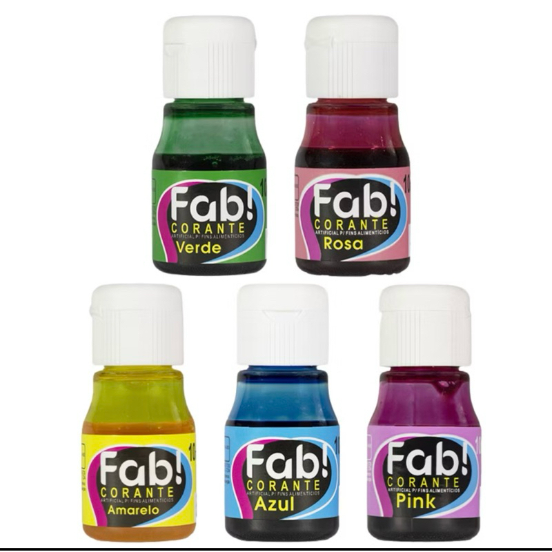 5un CORANTE ALIMENTÍCIO LÍQUIDO ANILINA 10ml FAB BOLOS DOCES