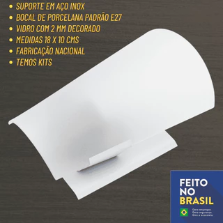 Arandela de parede - Decoração - Luminária "Paulistinha" - Base Branca e Vidro fosco - 18 X 10 Cms