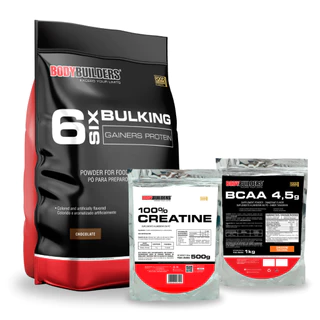 Bodybuilders Six Bulking 6kg + BCAA 4.5 1kg + 100% Creatina 500g - Ganho de Massa e Força em Oferta na Shopee
