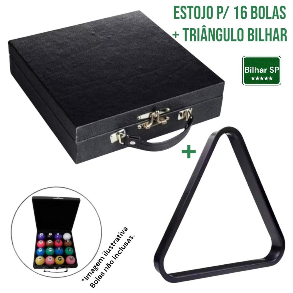 Maleta Estojo de 16 Bolas de Bilhar até 54mm Sinuca Para Bola Numerada + Triangulo Plástico KIT
