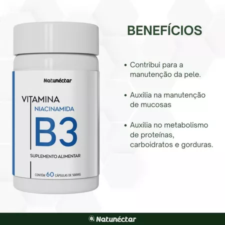 Vitamina B3 Niacinamida 500mg 60 Capsulas