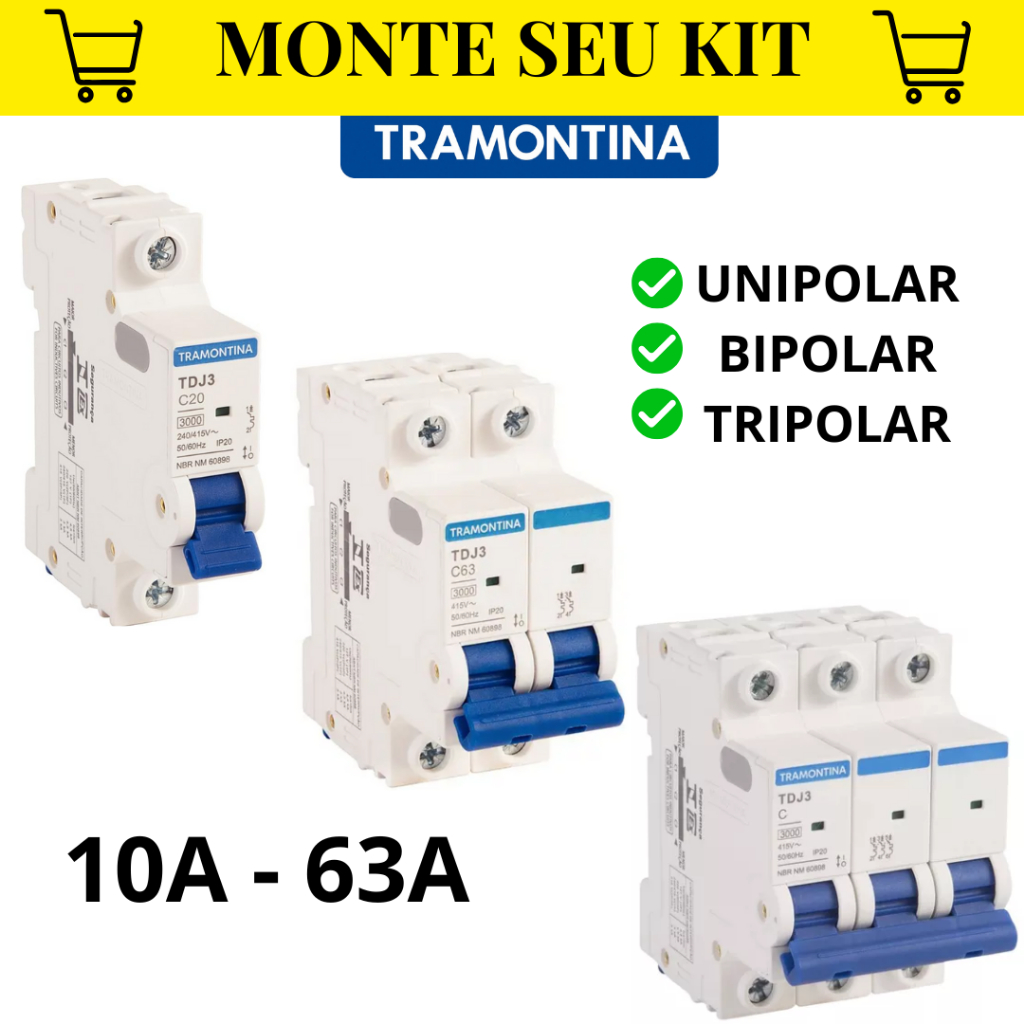Disjuntor unipolar, bipolar e tripolar tramontina