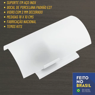 Arandela de parede - Decoração - Luminária Calha "Fosca" - Branca e vidro Jateado - 18 X 10 Cms