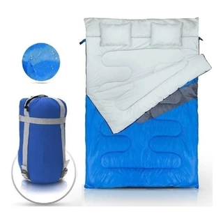 Saco Dormir Kuple Casal C/ Travesseiro Camping -5 A 5°c Azul NTK