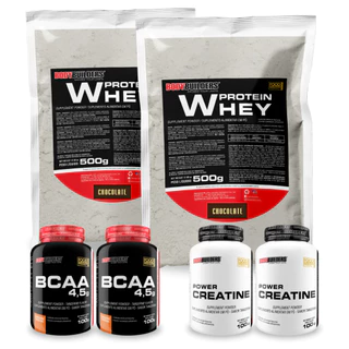 Bodybuilders 2x Whey Protein 500g + 2x Power Creatina 100g + 2x BCAA 4.5 100g - Para ganho de massa em Oferta na Shopee