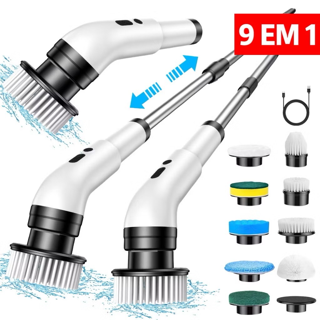 Esfregão Elétrico 9 Em 1 Sem fio Escova De Limpeza Pesada Multiuso 360 Recarregável Giratória