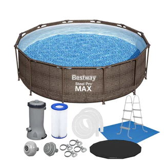 Piscina Estrutural 9150L Circular Deluxe + Escada + Bomba Filtrante + Capa + Forro Bestway em Oferta na Shopee