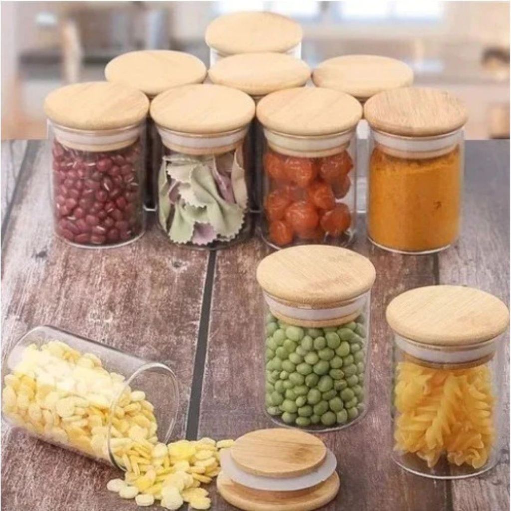 Kit 6 Peças 200ML Potes Herméticos Com Tampa De Bambu