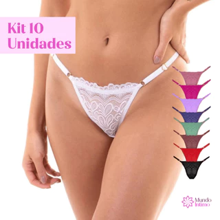 Kit C/10 Unidades de Calcinha Fio Dental Regulagem Lingerie Sexy 100% Renda em Oferta na Shopee