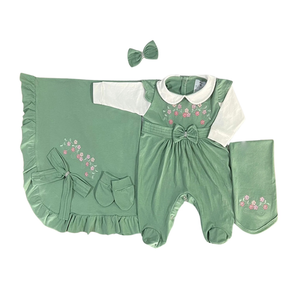 Kit Saída de Maternidade 05 Peças Olivia Verde Recém Nascido Roupas ...
