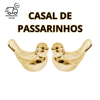 Enfeite Casal de Passarinhos Decoração Porcelana Pequeno Dourado Rose Prata Objeto Decorativo Rack Sala