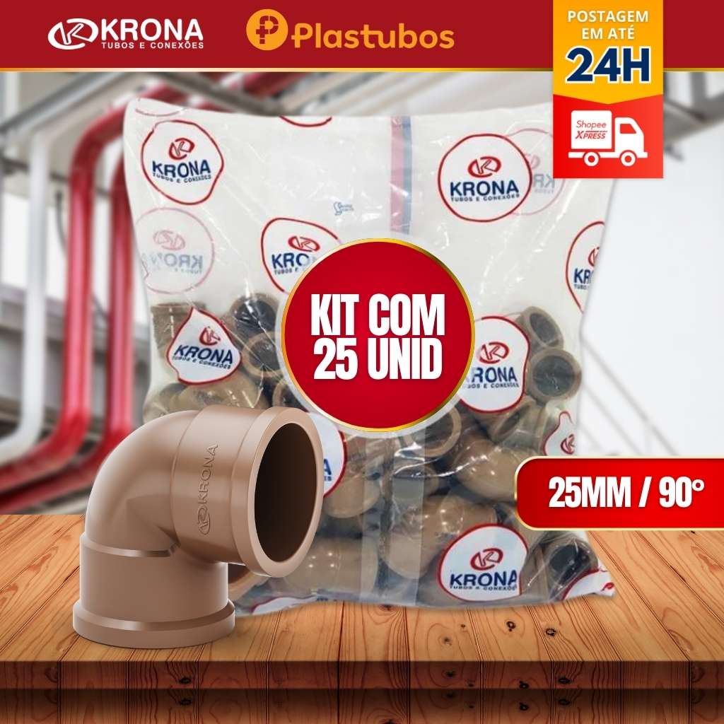 Joelho cotovelo 25 unidades 90 graus 25mm soldável Krona