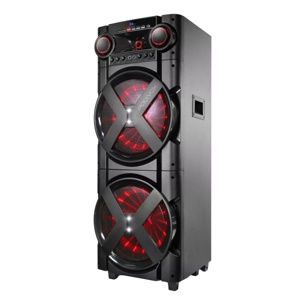 Caixa De Som Torre Amplificada Bluetooth Polyvox Tws Xt-2000t 2 Woofer 12' 2000W Controle e Aplicativo 110v/220v