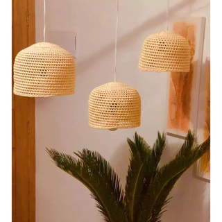 Trio Lustres Pendentes Em Palha Natural Oca 28x30, 26x28, 24x26