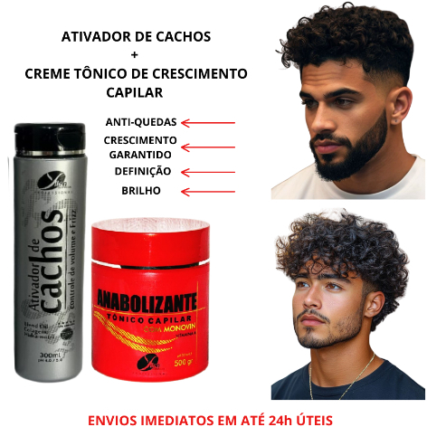 Kit Ativador de Cachos Creme Tônico Anti-quedas masculino para