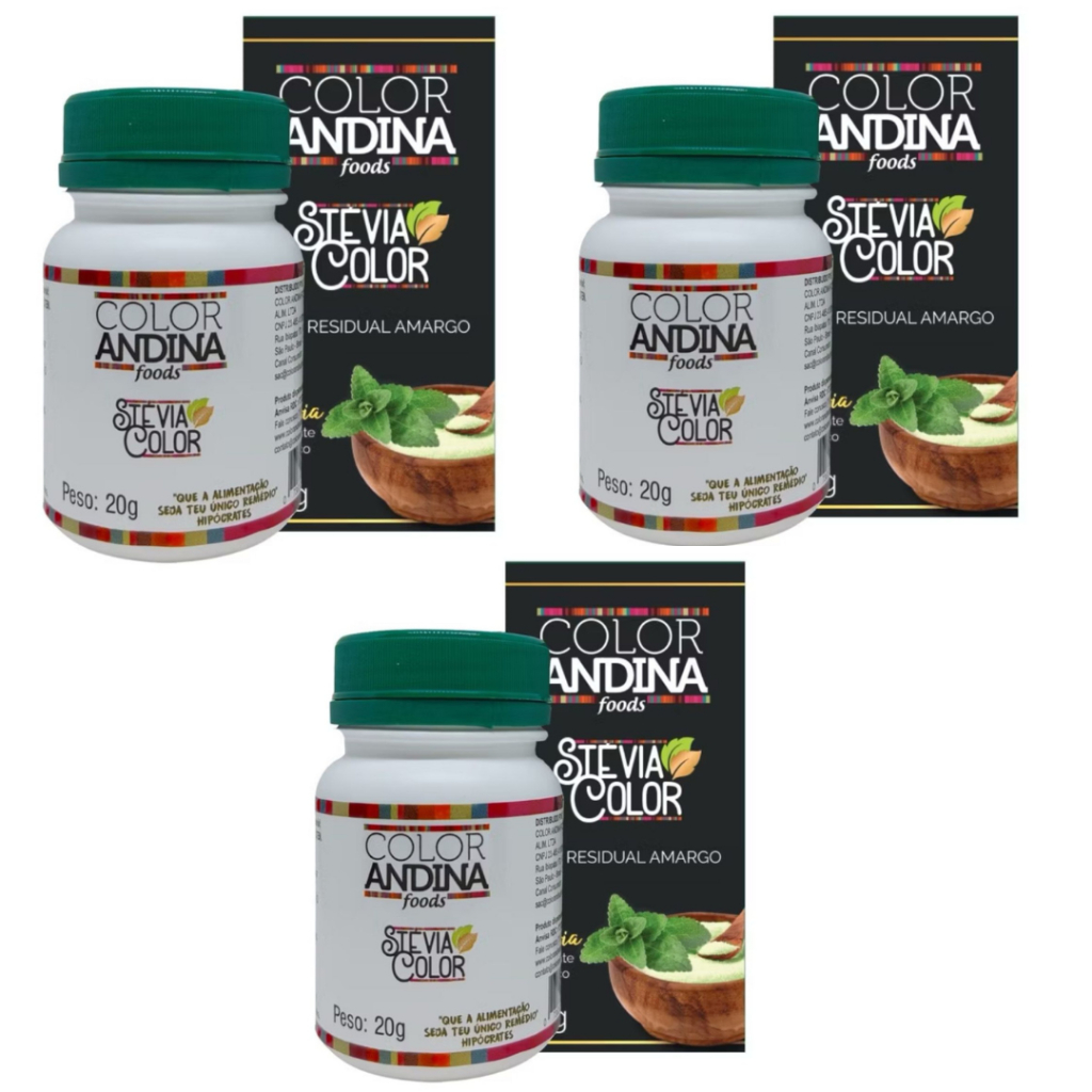 KIT 3 UNID. Adoçante Color Andina Foods 20g Natural sem residual ...