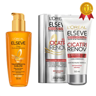 Kit Oleo Extraordinario Elseve 100ml + Leave in Cicatri Renov 50ml Reparação Total (Loreal)