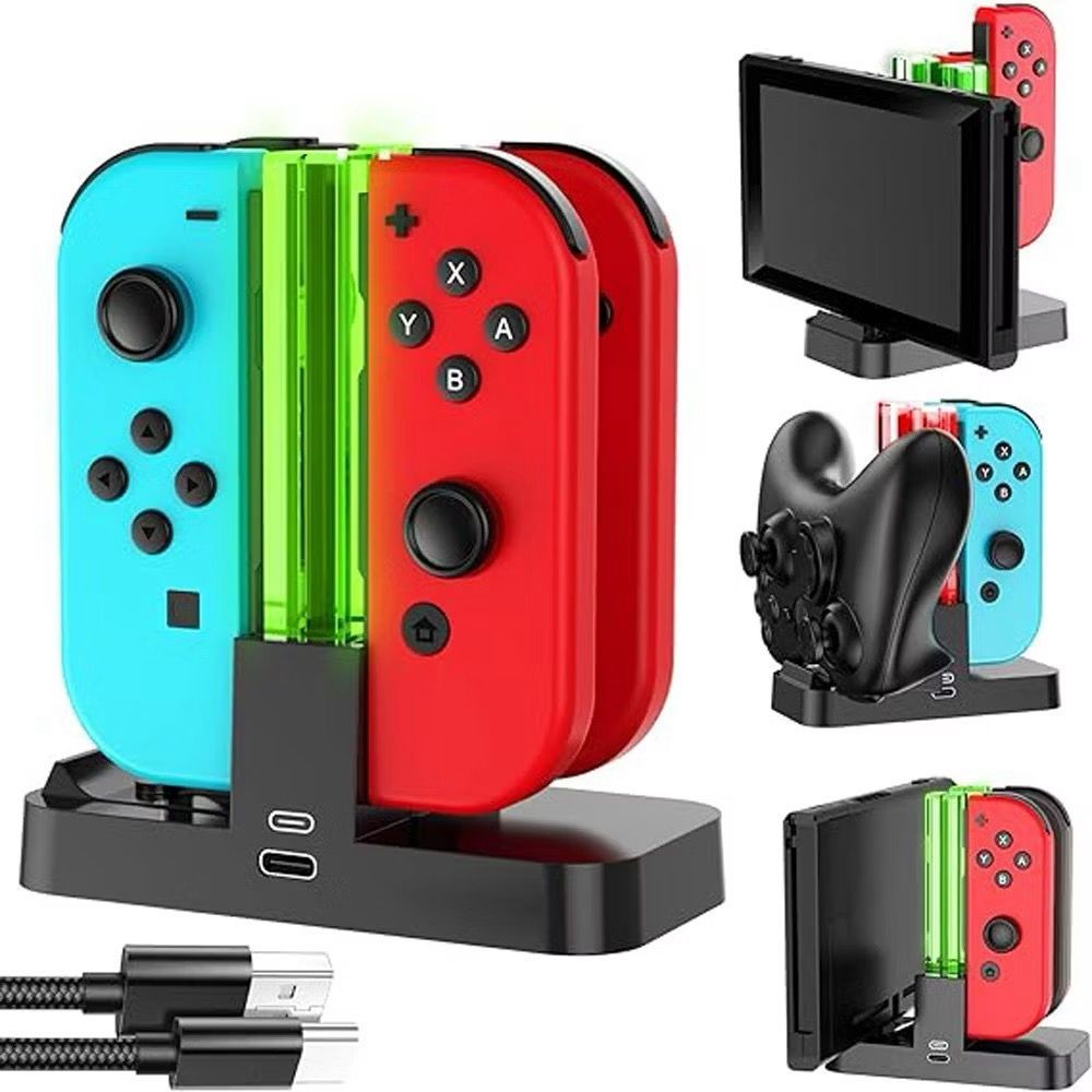 Base Carregador Duplo Led Acrílico para Joy-Con e Controle para Nintendo Switch
