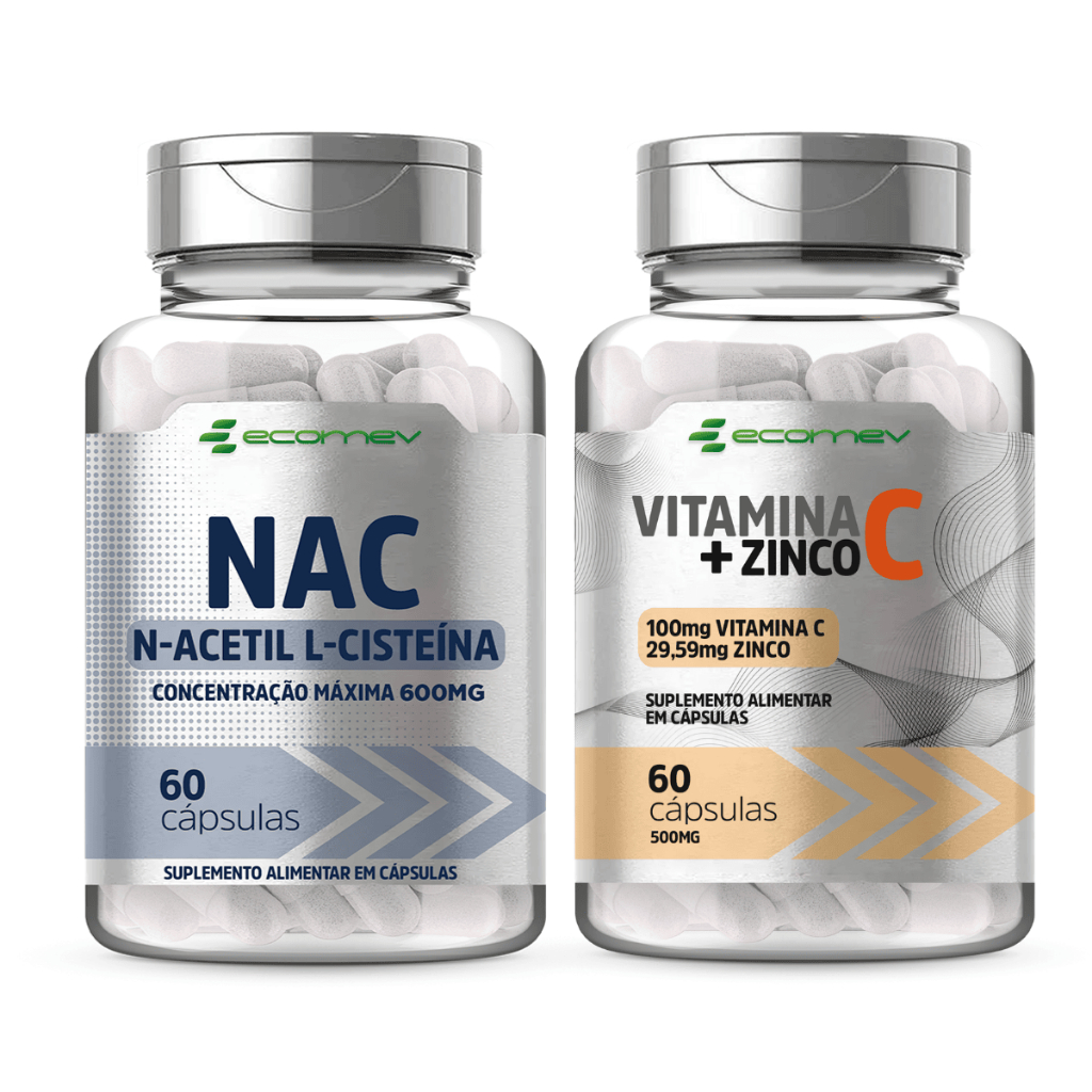 Kit Nac Acetilcisteina 600mg + Vitamina C + Zinco 120cápsulas Ecomev ...