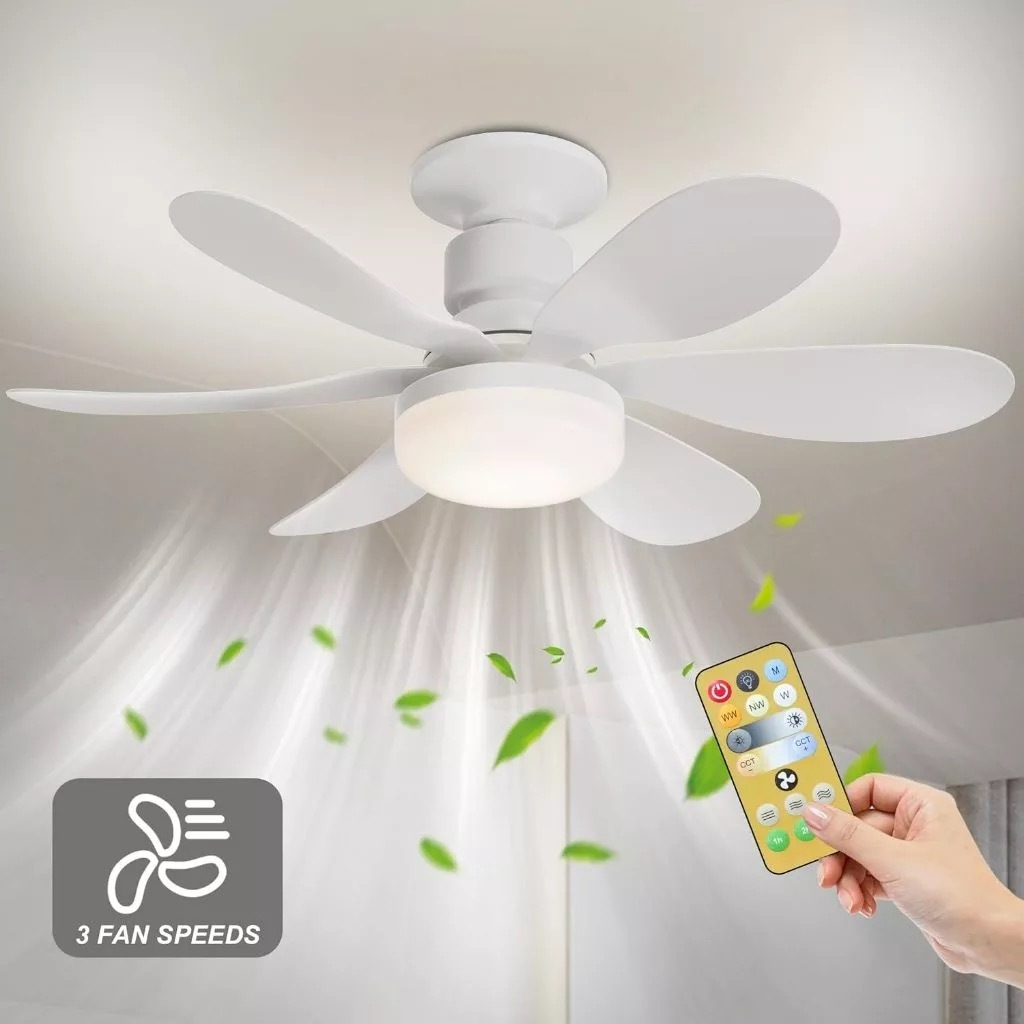 Ventilador de teto Com Luz para Pequenos Espaços (6 Hélices) Controle Remoto Bivolt LED 110V-220V