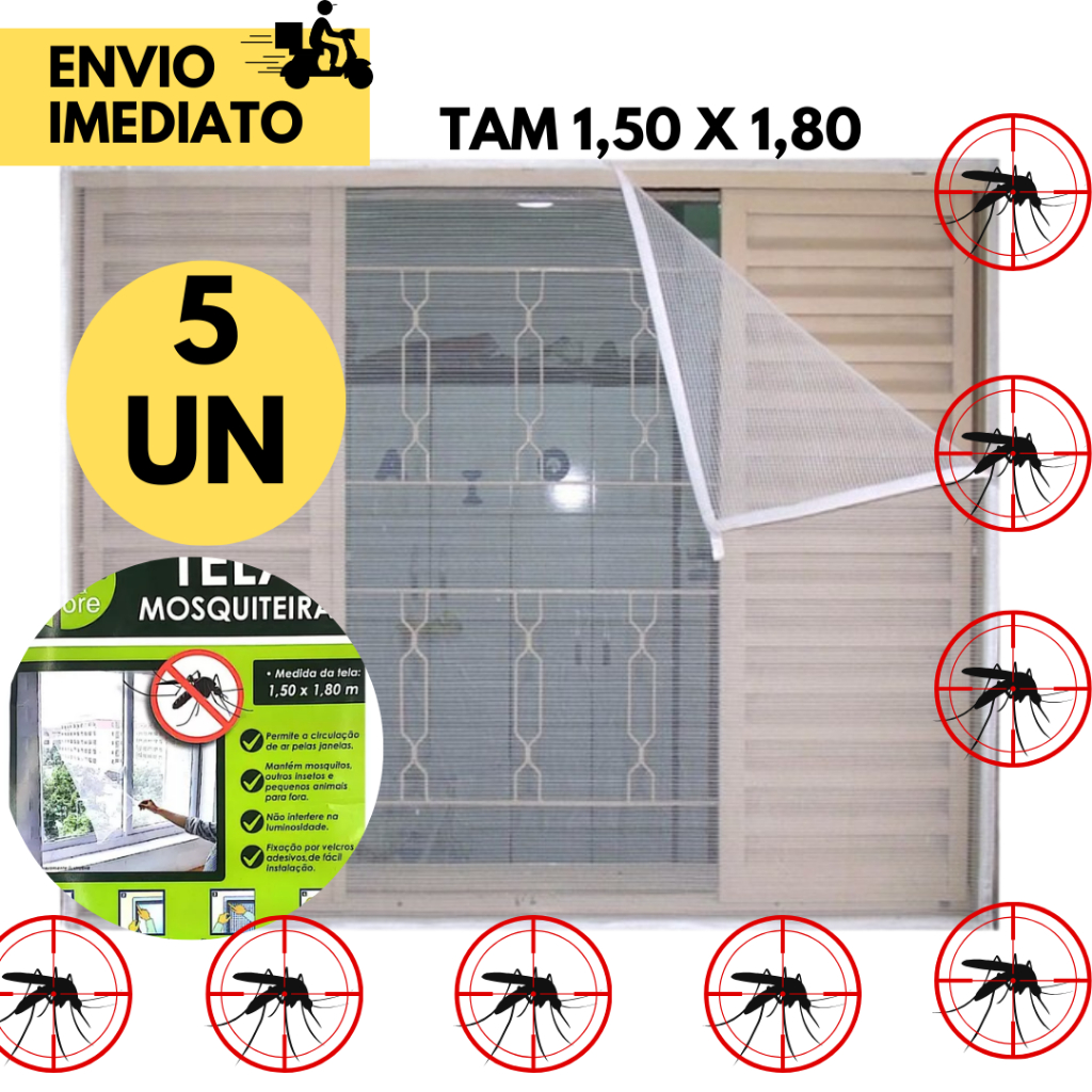 5 Tela Mosquiteira para Janela Proteção Contra Pernilongo Mosquito da ...