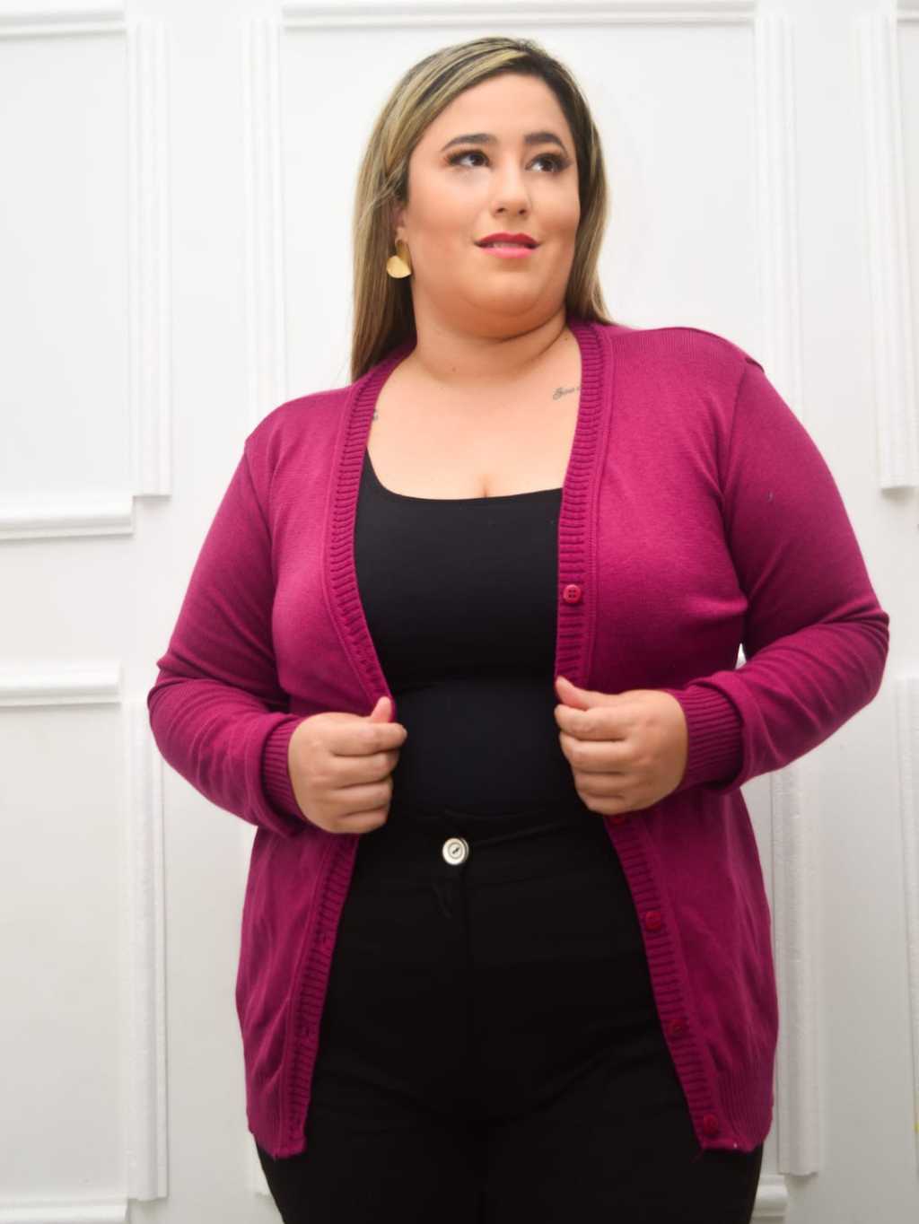 casaco de tricô cardigan plus size feminino de frio liso básica