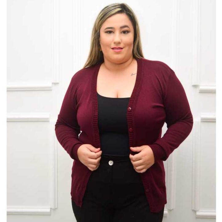 casaco de tricô cardigan plus size feminino de frio liso básica