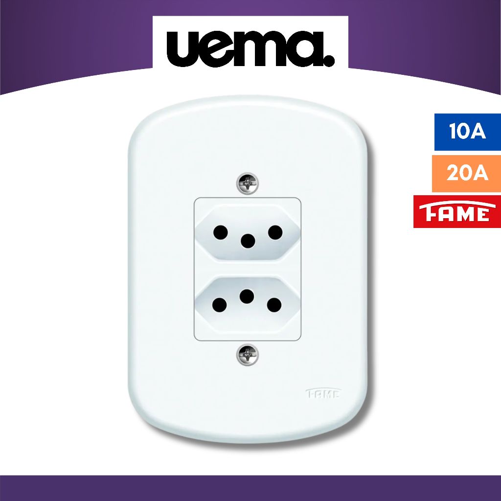 Tomada Dupla 10A e 20A 2P+T Conjunto 4x2 com Espelho Branco Linha Blanc ...