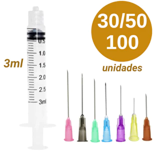 30/50/100 Unid Seringa 3ml Bico Rosca + Agulha Várias Numerações Medix ou Descarpack