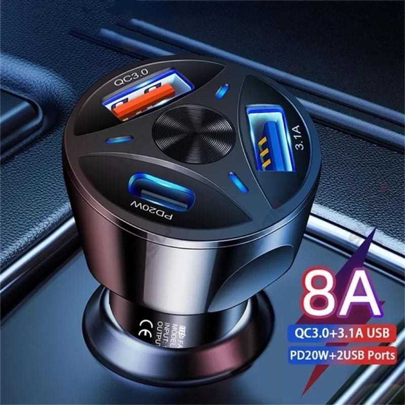 Carregador Para Carros 3 Portas USB e Tipo-c Turbo Carregador Veicular ...