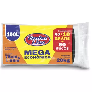 Saco Para Lixo 100l Mega Econômico Com 50 Unidades