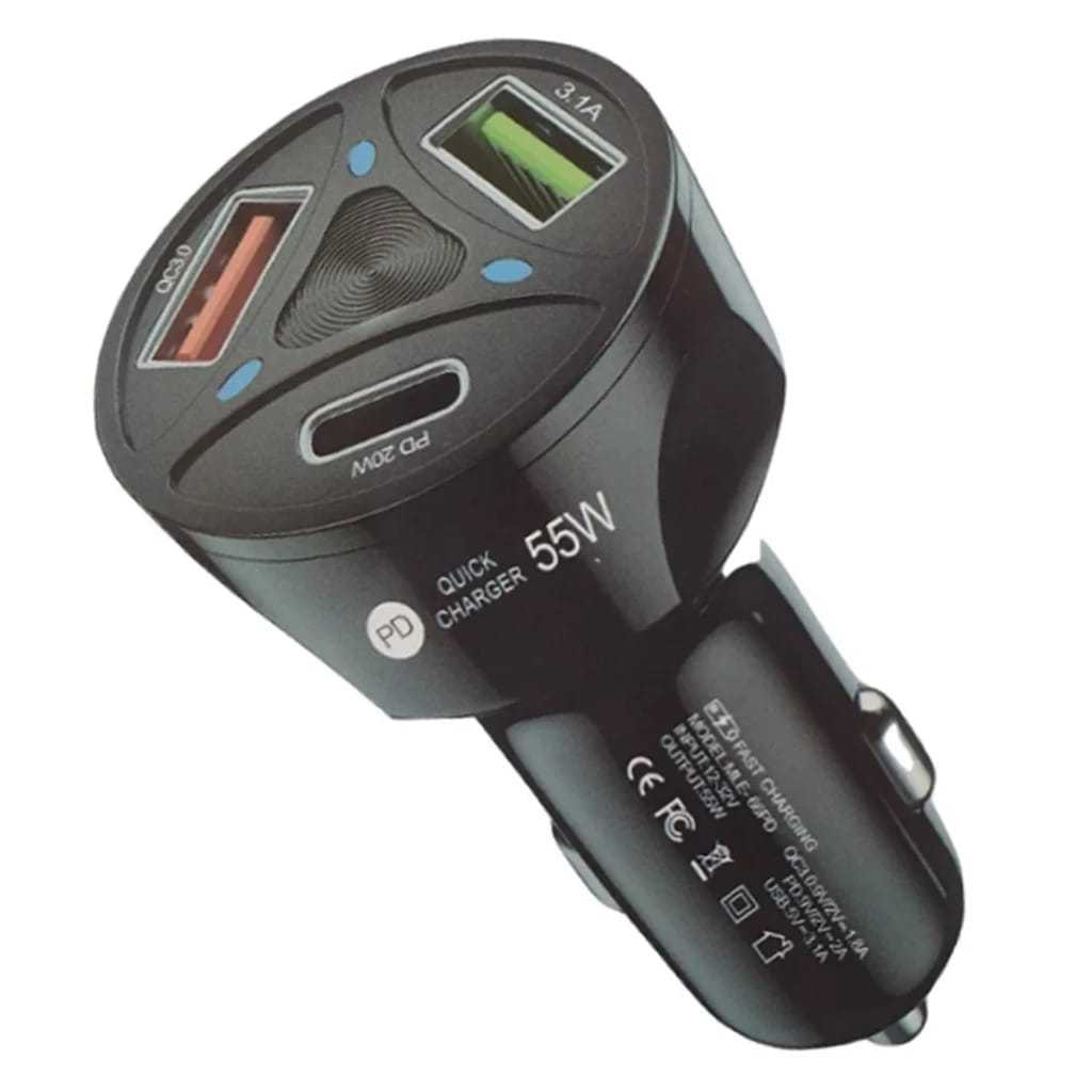 Carregador Veicular USB e Tipo-c Turbo Carregador Para Carros 3 Portas ...