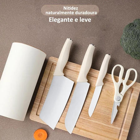 Conjunto de facas de aço inoxidável + Tesoura culinária