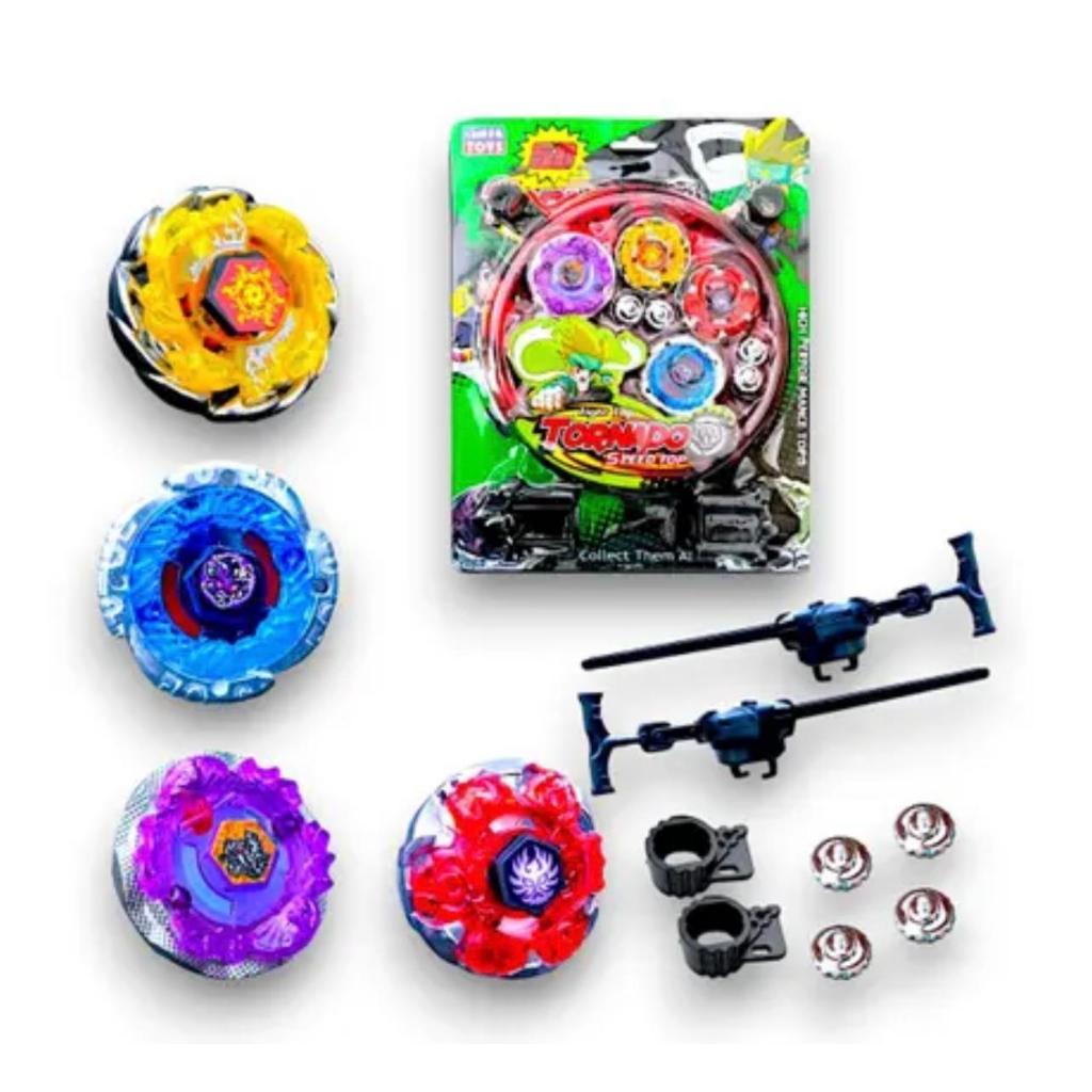 Kit 4 Beyblade Metal Led + Lançador + Arena Azul/vermelho Brinquedo ...