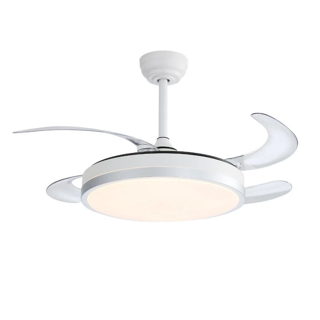 Ventilador de Teto 4 Pás Retráteis Ultra Silencioso LED Multicolor Moderno Spotline com Temporizador, Memória de Brilho