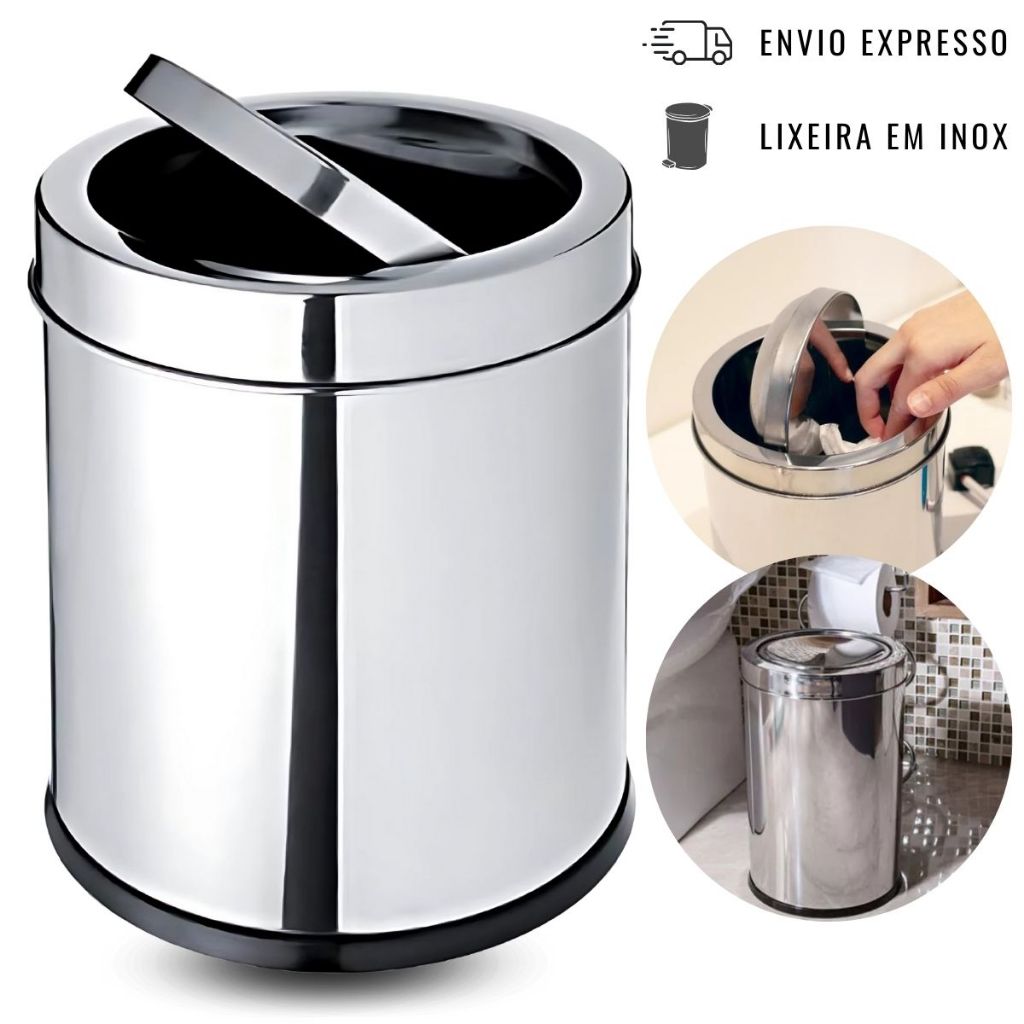 Lixeira Inox 5L Basculante Cesto de Lixo Banheiro e Cozinha | Shopee Brasil